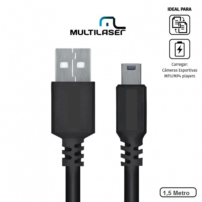 CABO USB A 2.0 MACHO PARA MINI USB B MACHO 28AWG PURO COBRE 1,5Metro - Multilaser
