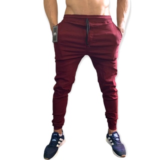 calça masculina jogger preta vinho bordo jeans fake branca tecido bengaline premium elastano com frete gratis envio imediato e com garantia