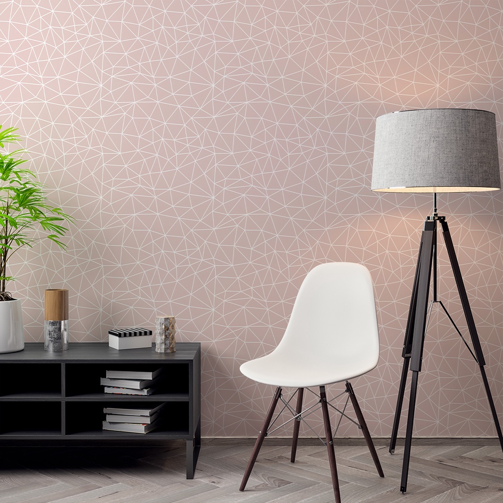 Papel de Parede Adesivo Rose Claro Premium Linhas Branca Efeito 3D Lavável - Pro Decor