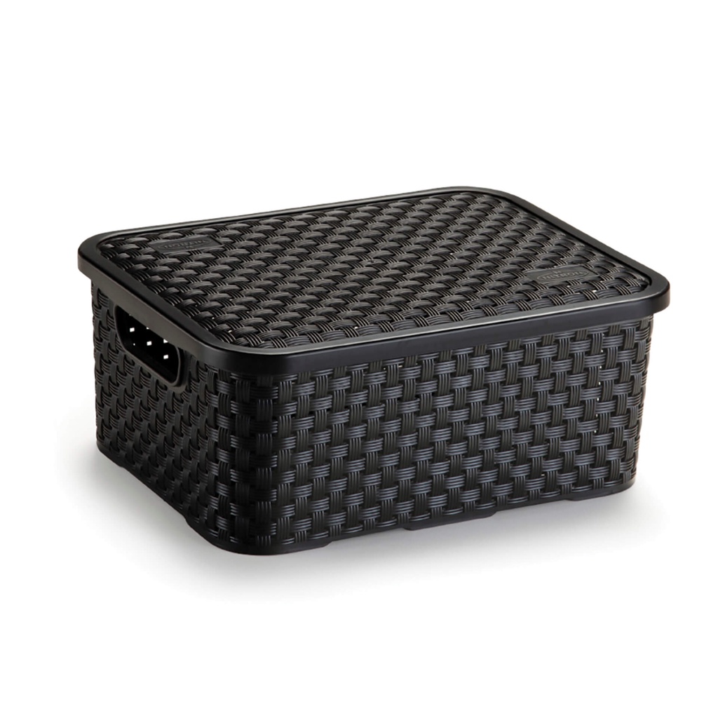 Cesto Eco Organizador Rattan Pequeno C/ Tampa - Preto Nitron - Home & Living