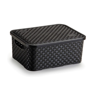 Cesto Eco Organizador Rattan Pequeno C/ Tampa - Preto Nitron