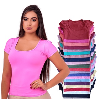 Blusas Feminina Baby Look Suplex Premium Blusinhas de Manga Basica