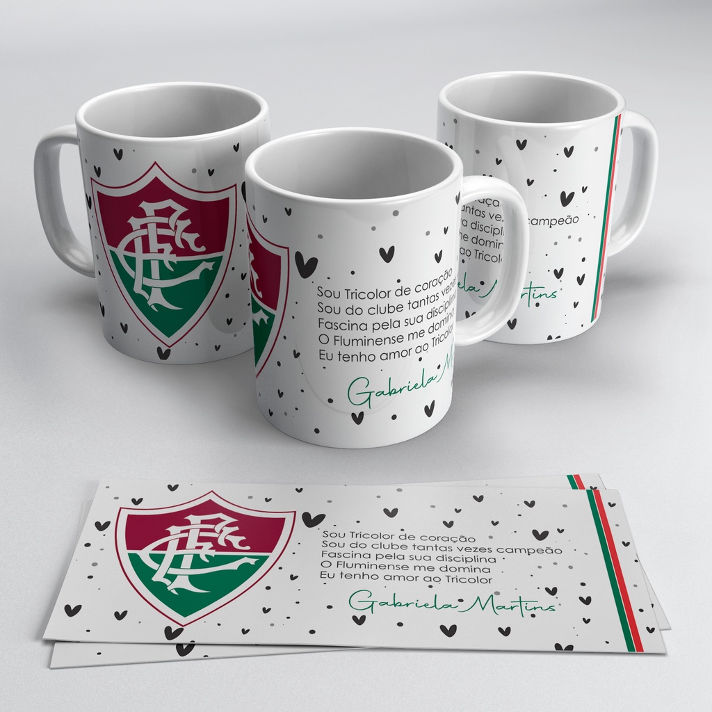 Caneca Fluminense Personalizada Escudo + Nome + Hino / Caricatura + Nome + Escudo