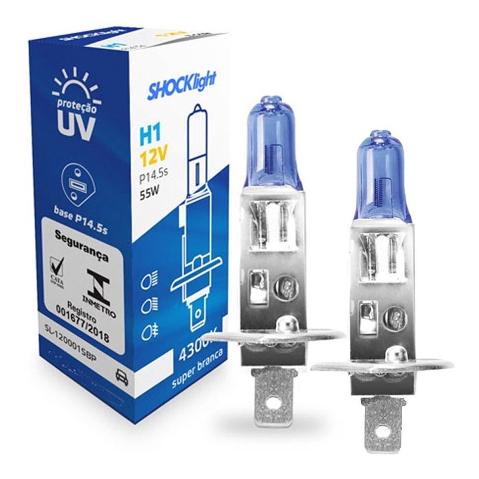 Par Lampadas Super Branca H1 55w 12v Shocklight - 2 Unidades