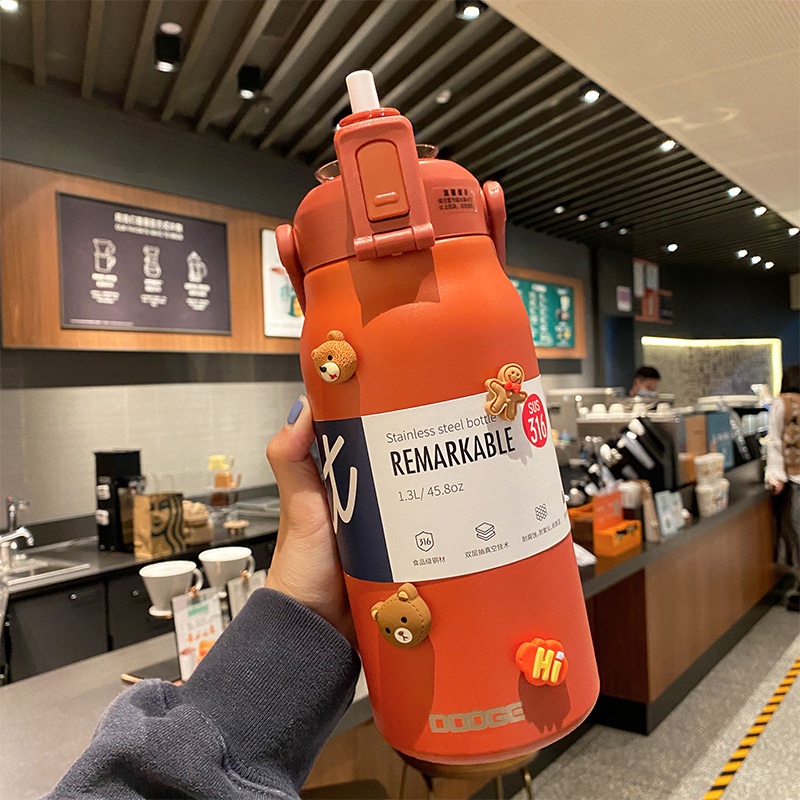 Garrafa Térmica De Grande Capacidade Portátil Xícara De Barriga Com Canudo Para Água 1.7L