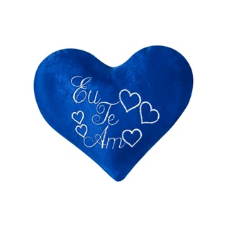 Almofada bordada coração de pelúcia eu te amo azul 1pç em Oferta na Shopee