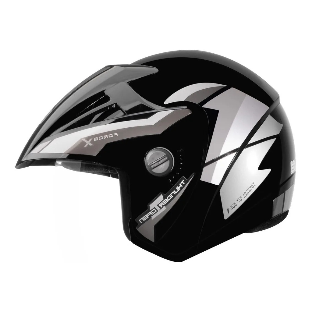 Capacete Aberto Ebf Thunder Open Modelo Force Preto Prata
