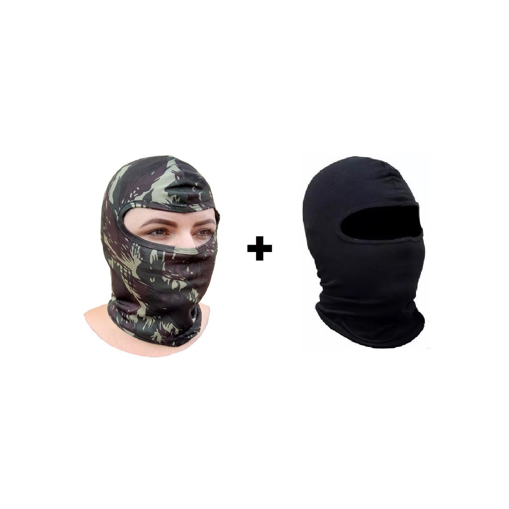 Kit 2 Touca Ninja Balaclava Mascara Camuflada Touca Preta Paintball Airsoft Verde Motoboy