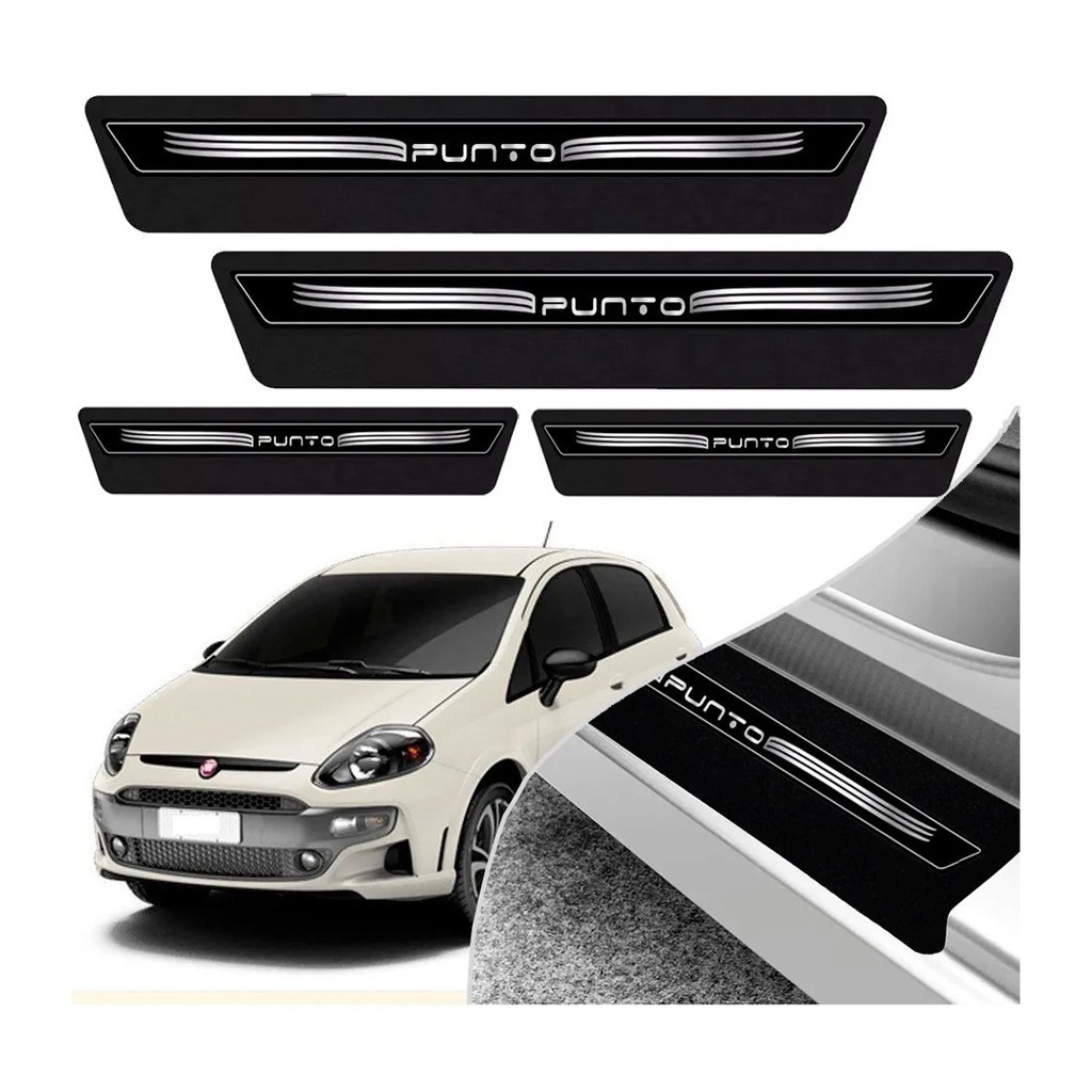 Kit 8 Peças Soleira Adesivo Porta Fiat Punto 2008 2009 2010 2011 2012 2013 2014 2015 2016 2017 - Preto