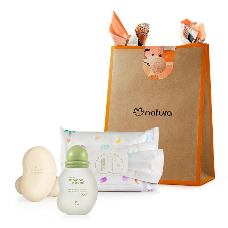 Kit ou Individuais Mamãe Bebê ( Colônia 100ml, Cx. C/ 2 sabonetes, Lenços umedecidos.) Natura