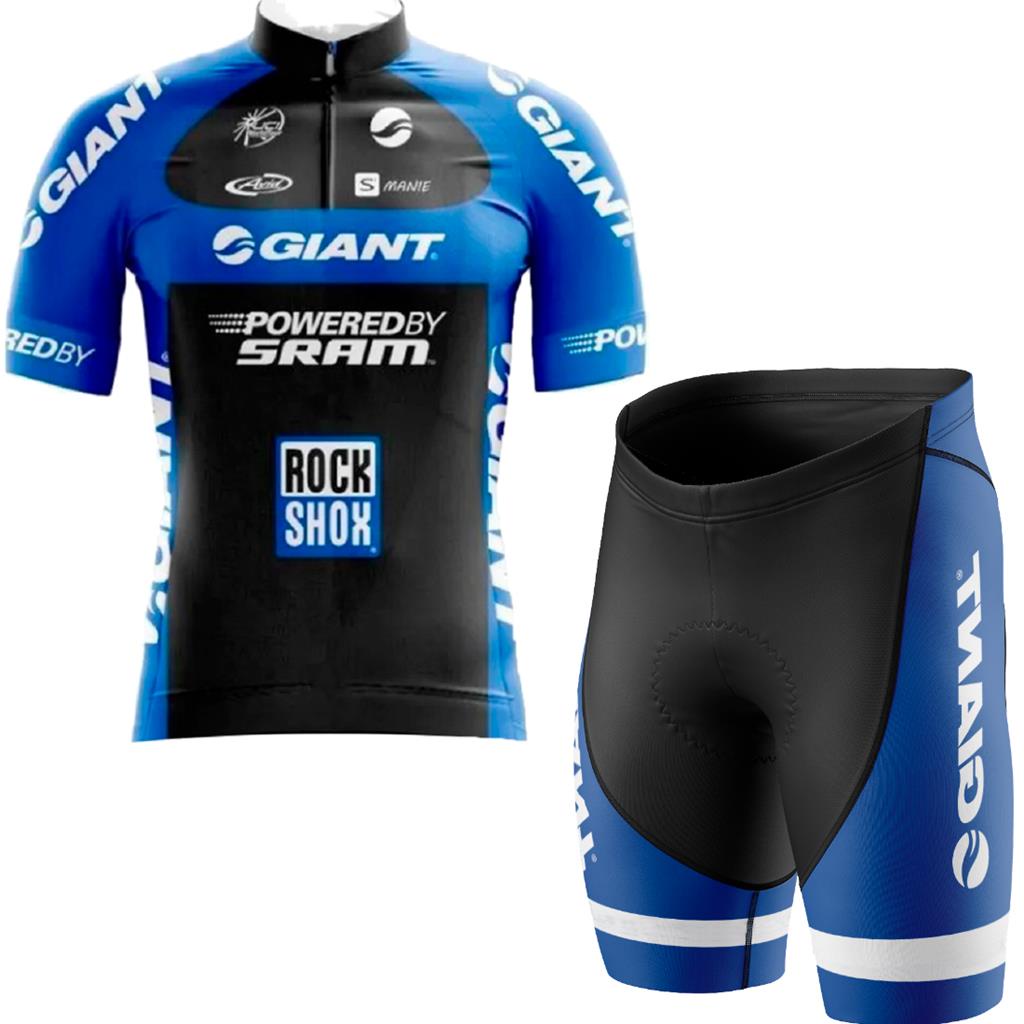 Conjunto Ciclismo Camisa Manga Curta e Bermuda Giant Bike Uv Mtb Zíper Fitness
