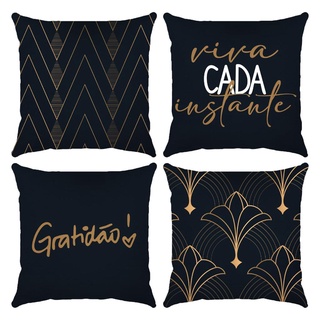 Kit 04 Capa de Almofada 42cm x 42cm Digital Estampa Gratidão Viva