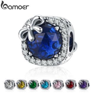 Bamoer 925 Corações Radiants Real Silver , Lua De Cristal Azul & Encantos Fit Pulseira Jóias Fazendo SCC1058
