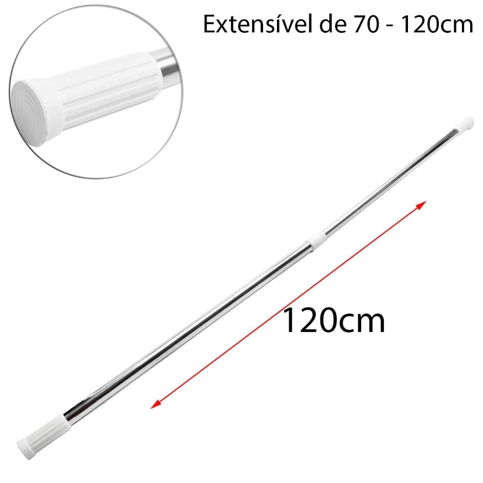 Porta Cortina Box Varão Bastão Banheiro de 70 cm até 1,20 m Extensível Ajustável  pia guarda roupas