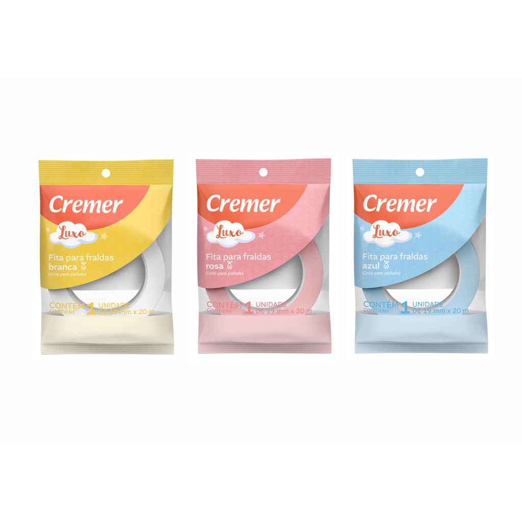 Fita Para Fralda 20 Metros Crepe Cremer Luxo Branca Azul Rosa