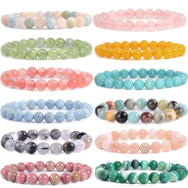 6MM 8MM Pulseira De Cristal De Cura De Pedra Natural Preciosa Feminina Homem Jóias Preciosas Feitas À Mão
