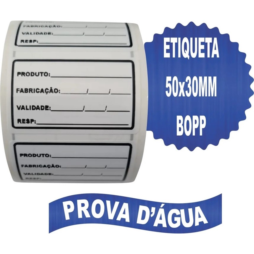 1 Rolo C/1000 Etiqueta Bopp Para Alimentos Congelados Manipulados Validade Anvisa  50x30 Bopp