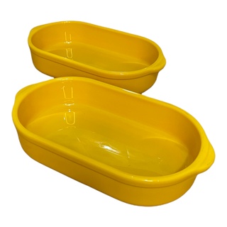Jogo 02 Travessas De Alimentos 750ml Amarela Plástico PP Travessa Plastico utensilio Cozinha