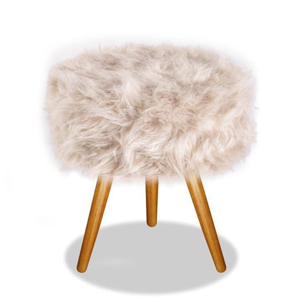 Puf, Puff Para Sala, Hall De Entrada, Pelo Alto Off White, Bege, Areia