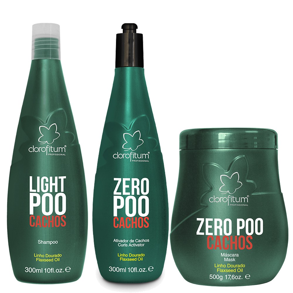Kit Shampoo Máscara E Ativador Zero Poo Cachos Clorofitum