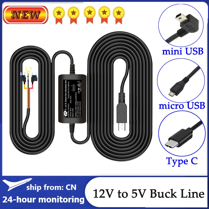 READY STOCK 3.2 Metros Buck Line Mini USB Carregador De Carro Kit De Fio Rígido Para Dash Cam Reaview Mirror Monitoramen
