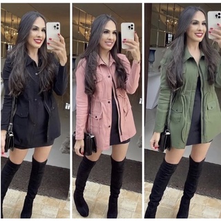 Casaco Parka Jaqueta Bengaline Tendência Moda Femina