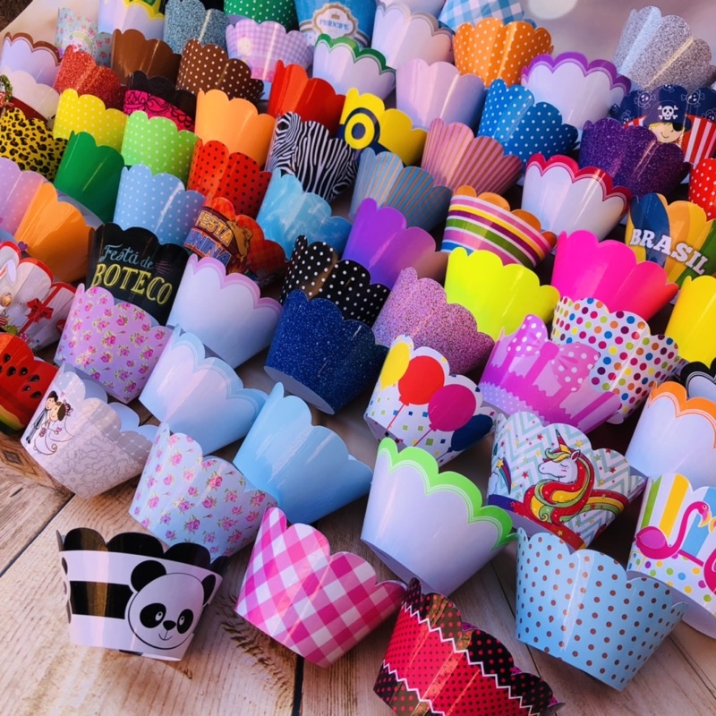 kit 12~60 Wrappers Saia Para Cupcake Doces Festa + de 100 Opções de Cores// em Oferta na Shopee