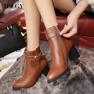 IELGY Salto Grosso Estilo Coreano Botas Martin Femininas De Cano Baixo Com Fivela De Cinto