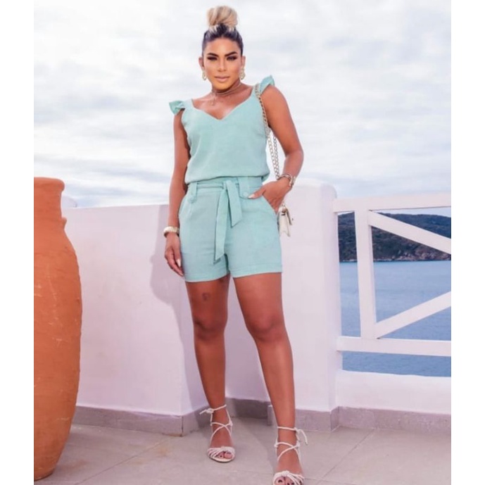 Conjunto de linho feminino com short e blusa regata LANÇAMENTO VERAO ...