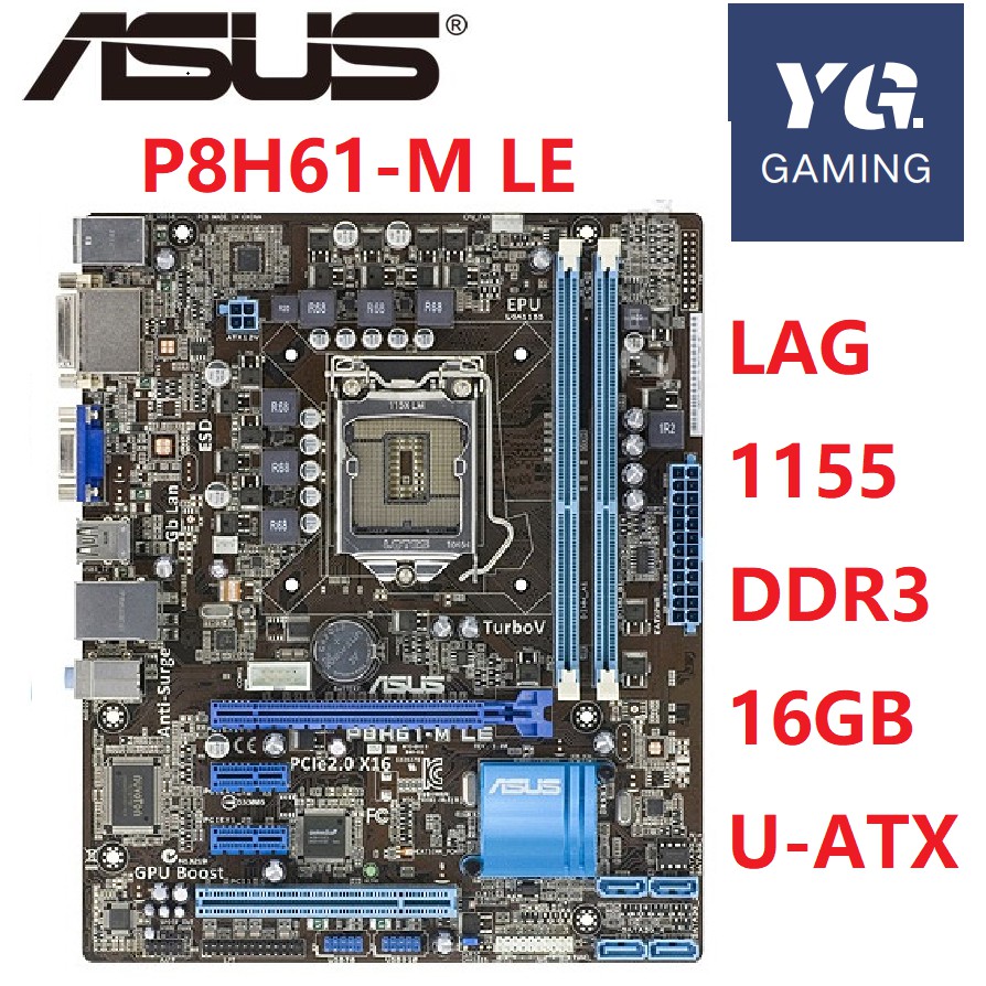 ASUS P8H61-M LE DDR3 LGA 1155 Para Placa-Mãe I3 I5 I7 32nm CPU 16GB USB2.0 H61