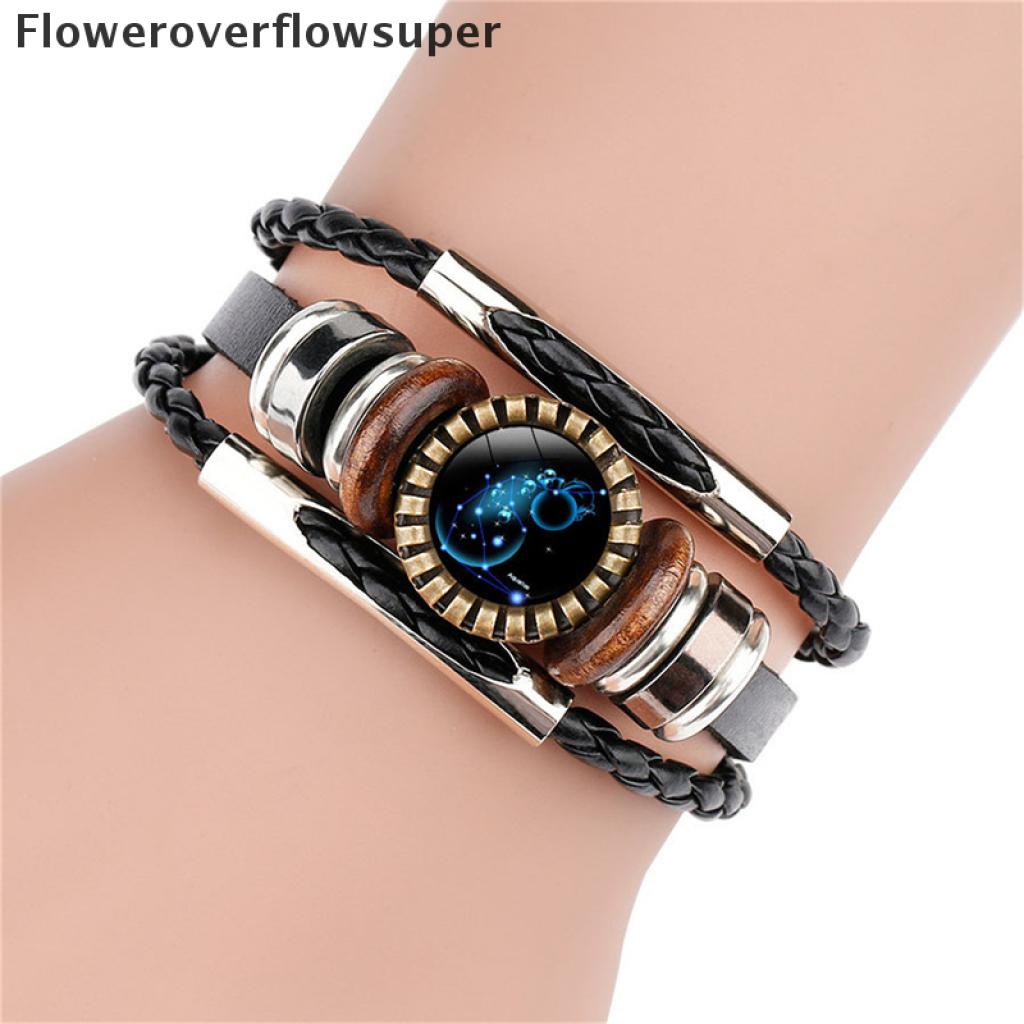 [Nobre Vida] 12 Constelação Zodíaco Sinal De Couro Trançado Preto Câncer idro Cúpula Jóias Punk Homens em Oferta na Shopee