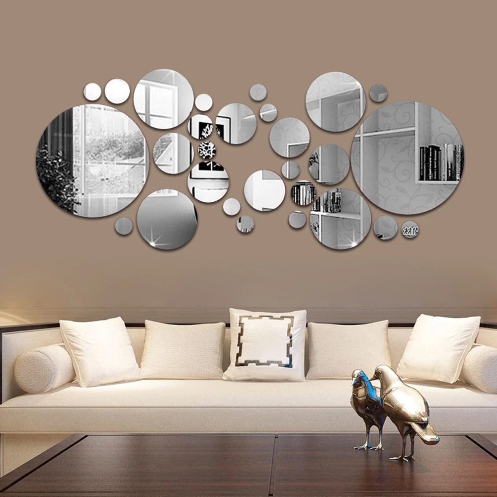 28Pcs Adesivo De Parede Espelhada 3D , Adesivos De Arte Com Círculo Geométrico Espelho Autoadesivo Decoração Para Sala De Estar Estojo TV Fundo em Oferta na Shopee