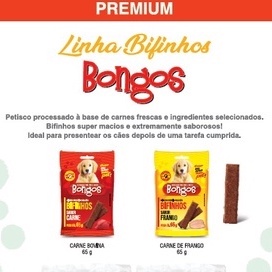 Bongos Bifinhos 65 gramas - Cães - Dog - Sabores Carne ou Frango