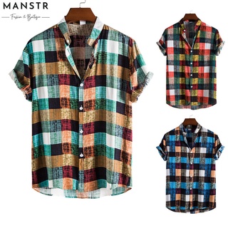 Camisa Xadrez Masculina Camisa De Botão Quadriculada Masculino Plus Size Botão Para Cima \ Lapela \ Elegante \ Casual Solto