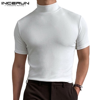 INCERUN Camisa Masculina De Gola Alta/Manga Curta/Estilo Simples