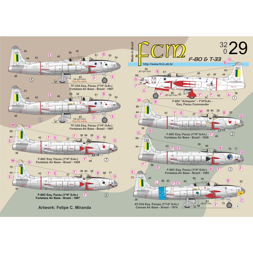 Decal F-80 Shooting Star e T-33 Fab FCM32029 1/32 Decalque Plastimodelismo