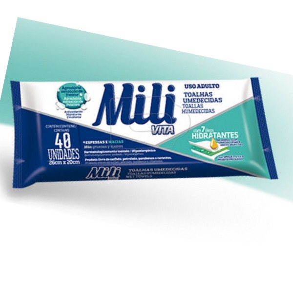 Toalhas Umedecidas Mili Vita (uso Adulto) - 12 Pacotes C/40 UN Cada - Lenço Umedecido  (total = 480 toalhas)
