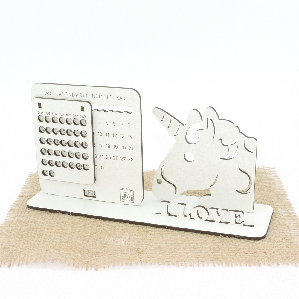 5 Calendário Infinito Personalizado Mdf Branco - Unicórnio