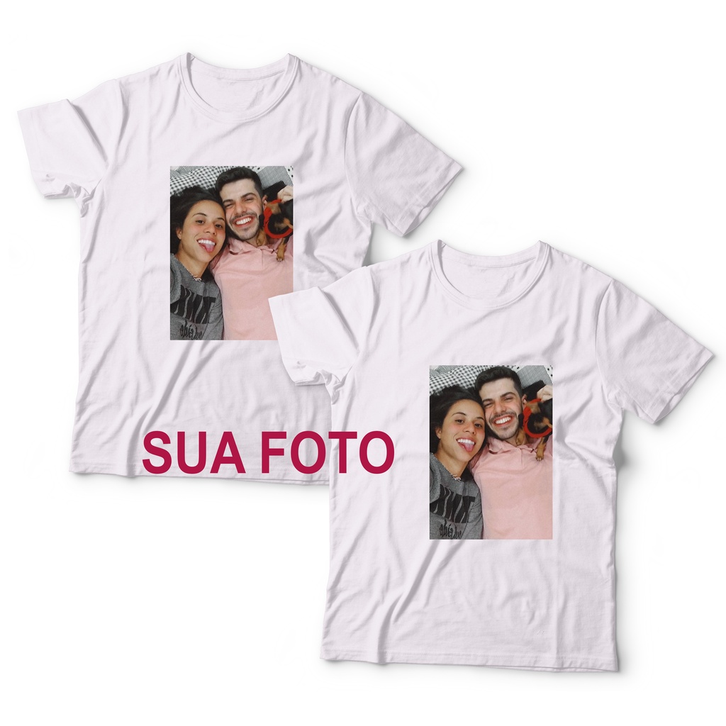 Camisa Casal Personalizada com Foto do Casal Dia dos Namorados Modelo Personalizado Branca Dia dos Namorados