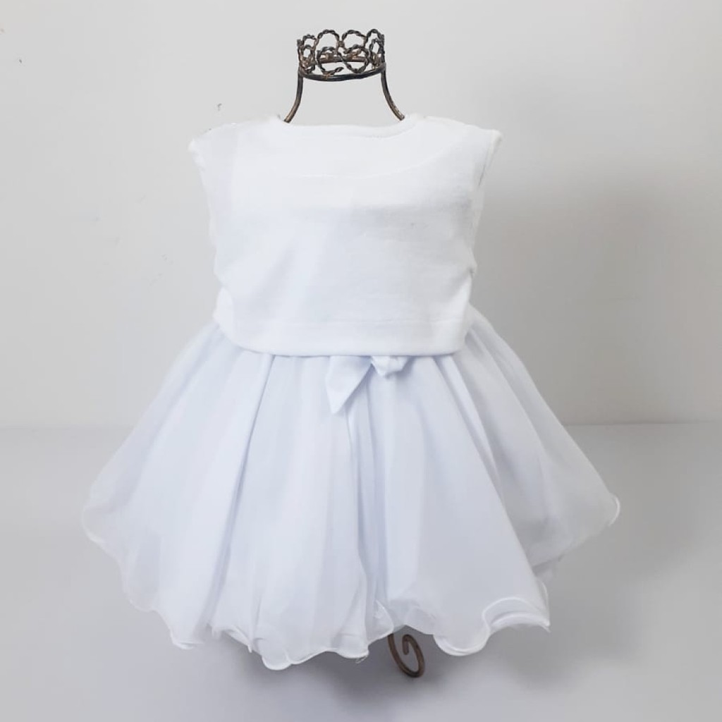 Vestido De Festa Infantil Branco Casamento Batizado Ano Novo Aniversario Com Bolero Inverno Shopee Brasil