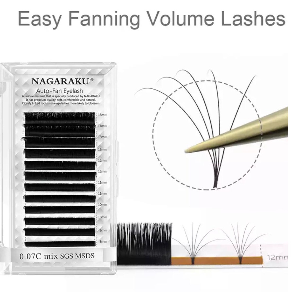 Cílios Nagaraku Auto Fan Soft Eyelash Volume Russo Alongamento Extensão Mega Fio a Fio Cilios.