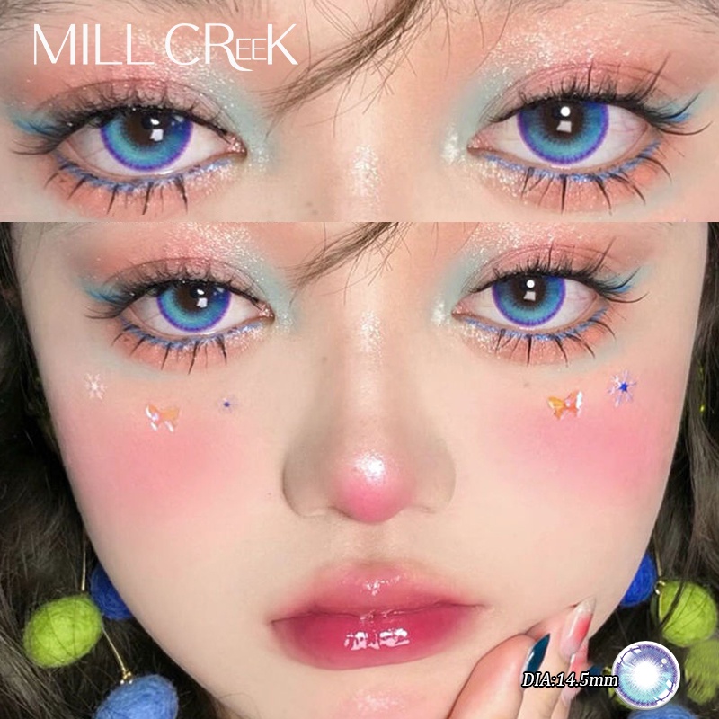 Mill CREEK Blue Lentes de Contato Cosplay Halloween 14,5mm Anime Olhos de Beautiful Girl Natural Grande Diâmetro Lentes Macias Beleza Maquiagem Usando Lentes de Contato