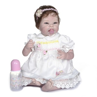 NPK 55Cm reborn baby girl with white dress doll