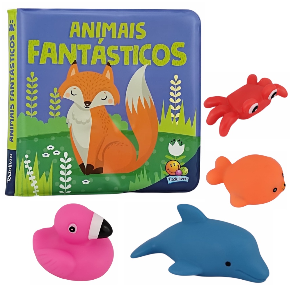 Animais Fantásticos - Livro De Banho + 4 Animais De Borracha
