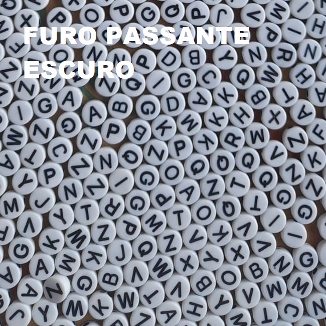 Miçanga Infantil 10 Un Escolha a Letra Alfabeto A - Z Redondo Branco Letra Preto 7mm Entremeio Furo Passante
