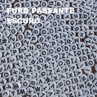 Miçanga Infantil 50 Un Escolha a Letra Alfabeto A - Z Redondo Branco Letra Preto 7mm Entremeio Furo Passante