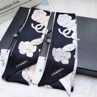 Hot Sale Women Luxury Brand Ribbon Silk Scarf Bag Handbag Handle Ribbon Scarf Sasanqua CC Pattern Hair Head Band Neck Scarf Fashion Gifts