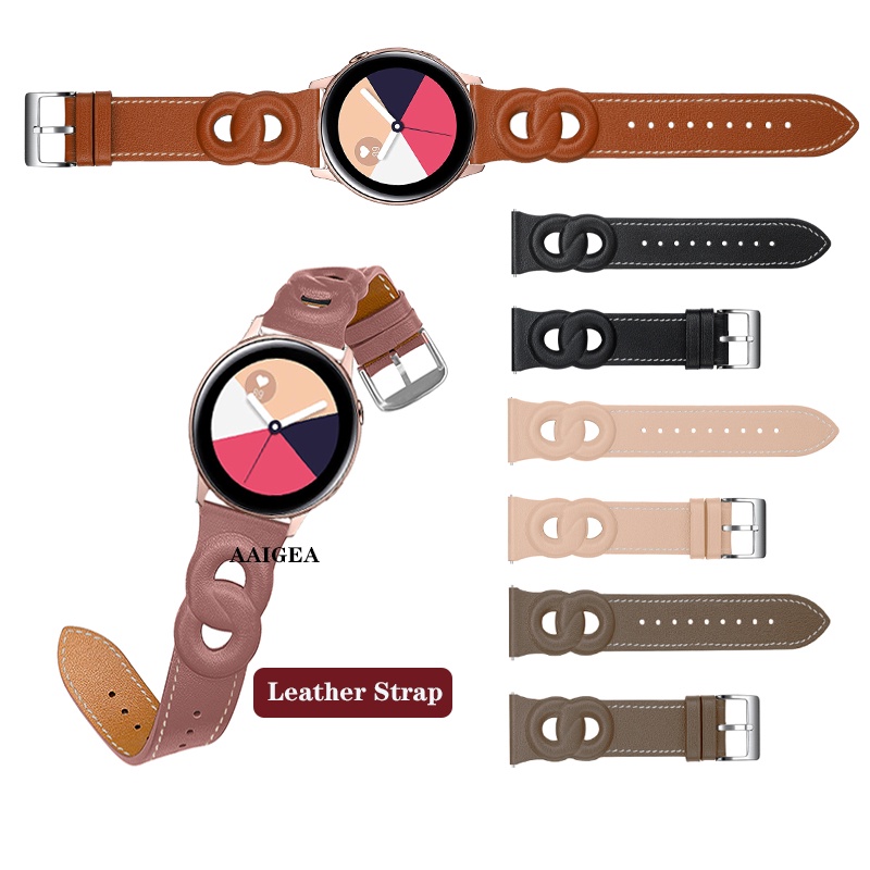 Pulseira Elegante Banda De Couro Genuíno De Círculo Duplo Para Relógio Samsung Galaxy Active 2/Watch4/Watch5 Pro