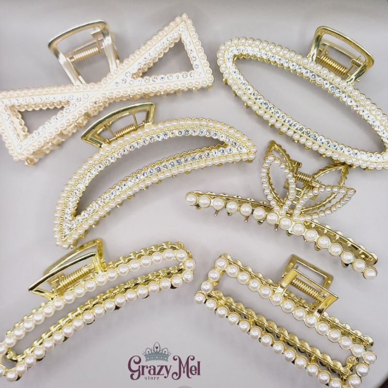 Prisilha Piranha Grampo Prendedor de Ferro para Cabelo Feminino com Pérola / Strass / pedraria