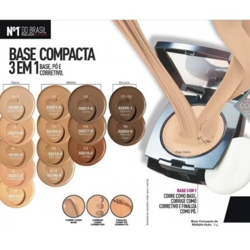 BASE COMPACTA 3 em 1 FPS 15 AVON *disponível tons Escuros e mais escuros |  Shopee Brasil